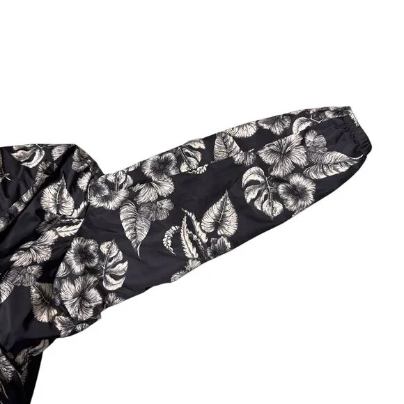 Dennis Basso Jacket Printed Floral Black White Water Resistant Hooded Ruffle Lg - Picture 10 of 16